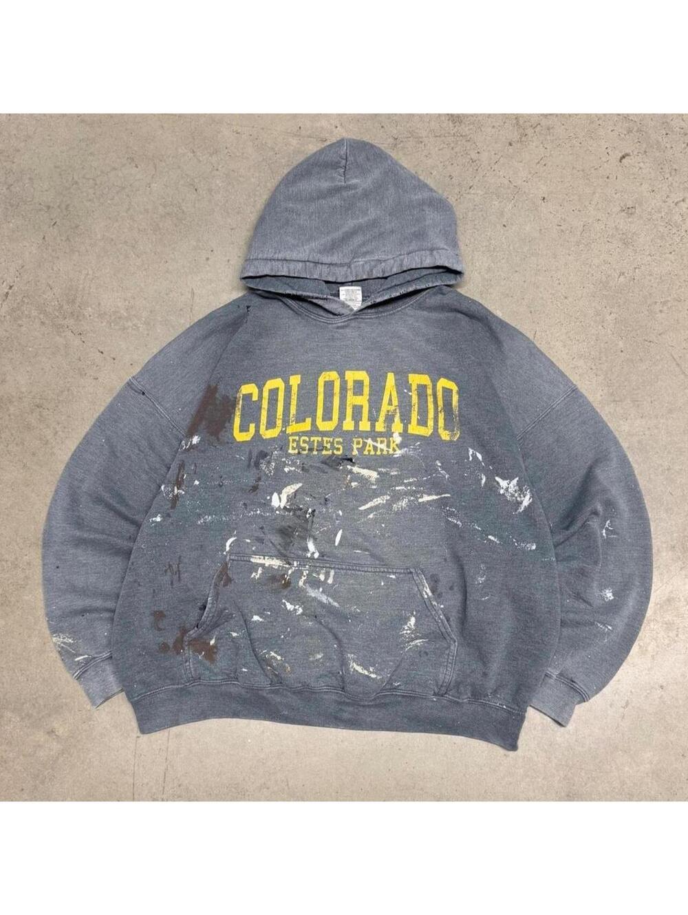 Vintage Estes Park Colorado Painted Distressed Sun Faded Hoodie Mens 2XL Gray